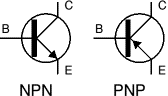 NPN and PNP transistor symbols